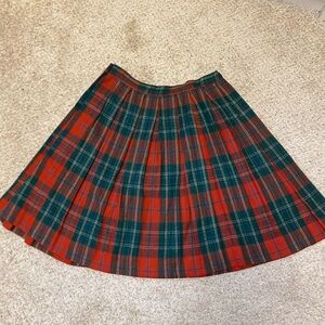 Vintage red and green pleated plaid Christmas skirt